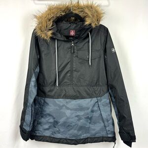 Swiss Tech Women's Sz S Relaxed Fit Snowboard Jacket Hooded Fur Trim Black /Blue